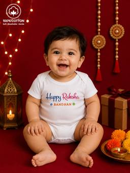 BLUSHES - Unisex White Printed Cotton Onesies