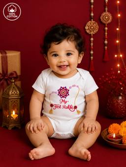 BLUSHES - Unisex White Printed Cotton Onesies