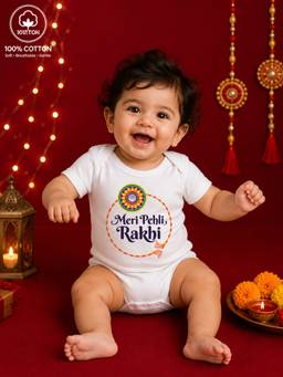BLUSHES - Unisex White Printed Cotton Onesies