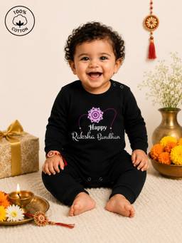 BLUSHES - Unisex Black Printed Cotton Romper