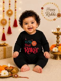 BLUSHES - Unisex Black Printed Cotton Romper