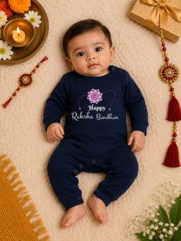 BLUSHES - Unisex Navy Blue Printed Cotton Romper