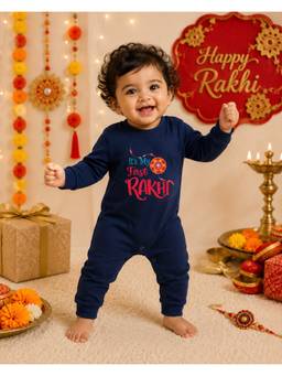 BLUSHES - Unisex Navy Blue Printed Cotton Romper