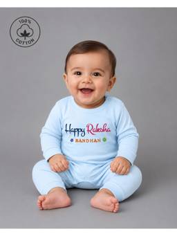 BLUSHES - Unisex Blue Printed Cotton Romper