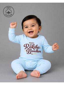 BLUSHES - Unisex Blue Printed Cotton Romper