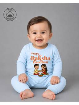 BLUSHES - Unisex Blue Printed Cotton Romper