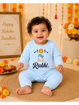 BLUSHES - Unisex Blue Printed Cotton Romper