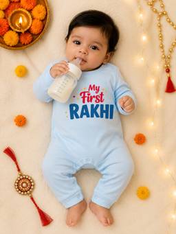 BLUSHES - Unisex Blue Printed Cotton Romper