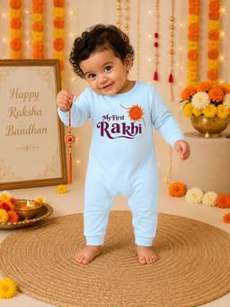 BLUSHES - Unisex Blue Printed Cotton Romper