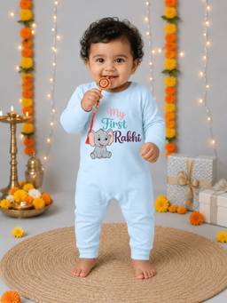 BLUSHES - Unisex Blue Printed Cotton Romper