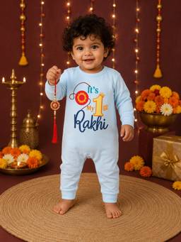 BLUSHES - Unisex Blue Printed Cotton Romper