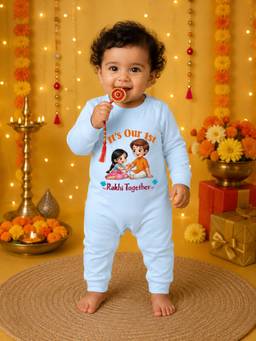 BLUSHES - Unisex Blue Printed Cotton Romper