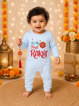 BLUSHES - Unisex Blue Printed Cotton Romper
