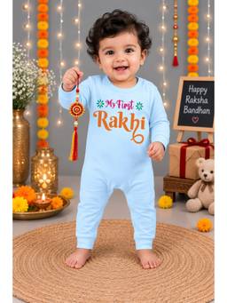 BLUSHES - Unisex Blue Printed Cotton Romper