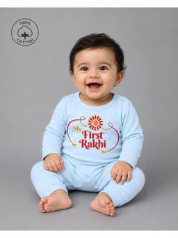 BLUSHES - Unisex Blue Printed Cotton Romper