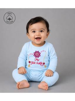 BLUSHES - Unisex Blue Printed Cotton Romper