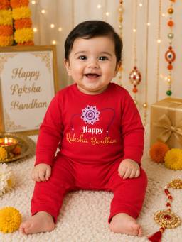 BLUSHES - Unisex Red Printed Cotton Romper