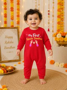 BLUSHES - Unisex Red Printed Cotton Romper