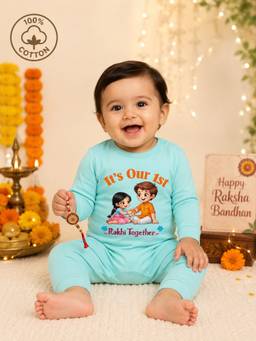 BLUSHES - Unisex Green Printed Cotton Romper