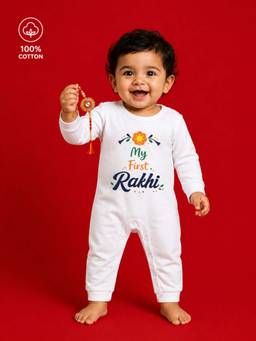 BLUSHES - Unisex White Printed Cotton Romper