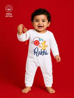BLUSHES - Unisex White Printed Cotton Romper