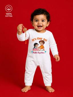 BLUSHES - Unisex White Printed Cotton Romper