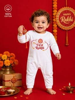 BLUSHES - Unisex White Printed Cotton Romper