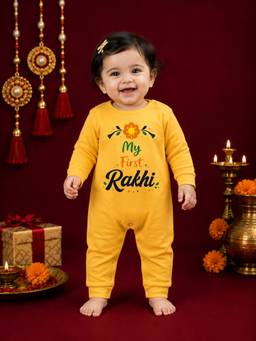 BLUSHES - Unisex Yellow Printed Cotton Romper