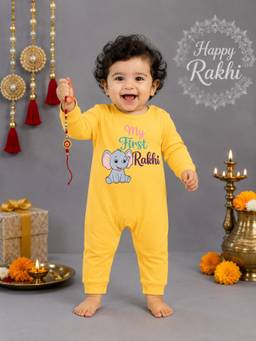 BLUSHES - Unisex Yellow Printed Cotton Romper