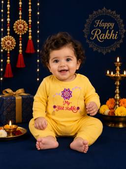 BLUSHES - Unisex Yellow Printed Cotton Romper
