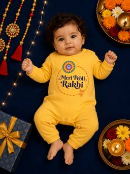 BLUSHES - Unisex Yellow Printed Cotton Romper