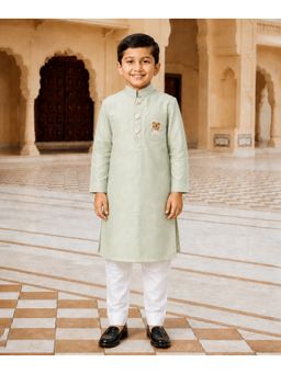devils n angels - Boys Green Solid/Plain Blended Kurta with Pyjama