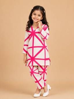 The Mom Store - Girls Pink Printed Cotton Co-Ord Set