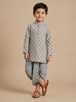 The Mom Store - Boys Grey Printed Cotton Kurta with Dhoti