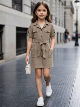 devils n angels - Girls Brown Solid/Plain Blended Dress