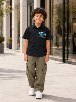 Purple United Kids - Boys Multi-Color Solid/Plain Cotton Shirt with Cargo