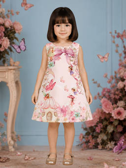Pink Cow - Girls Pink Printed Satin Dress