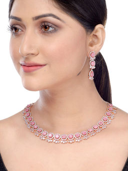 Saraf RS Jewellery - Pastel Pink Designer Contemporary Necklace with Earrings (Set of 2)