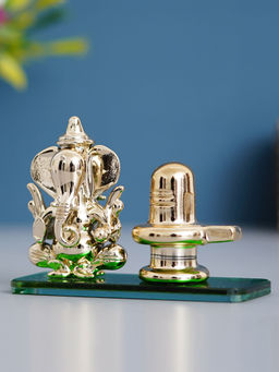 eCraftIndia - Green Lord Ganesha with Shivling Crystal Statue For Home and Car Dashboard