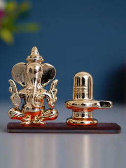 eCraftIndia - Orange Lord Ganesha with Shivling Crystal Statue For Home and Car Dashboard