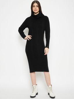 Creative Line - Black Self Design Knitted Casual Dress
