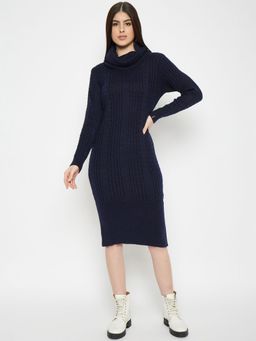 Creative Line - Navy Blue Self Design Knitted Casual Dress