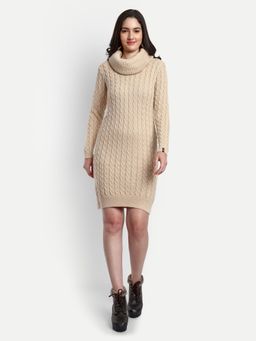 Creative Line - Beige Self Design Knitted Casual Dress