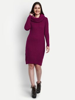 Creative Line - Brown Self Design Knitted Casual Dress