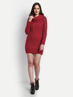 Creative Line - Red Self Design Knitted Casual Dress