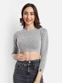Creative Line - Grey Self Design Crop Top
