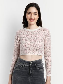 Creative Line - White Self Design Crop Top