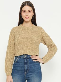 Creative Line - Beige Self Design Knitted Casual Top