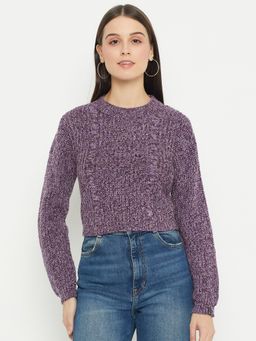 Creative Line - Purple Self Design Knitted Casual Top