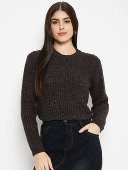 Creative Line - Brown Self Design Knitted Casual Top